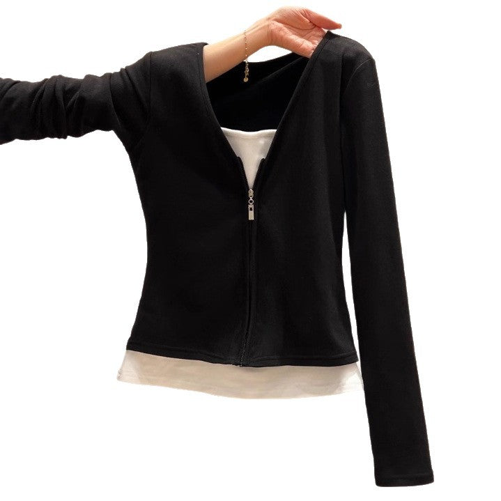 Women's Long Sleeve Korean Style Sense Of Design Versatile Bottoming Top