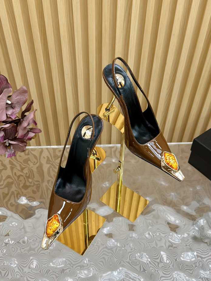Gem Square Toe Stiletto Heel Hollow High Heel Shoes
