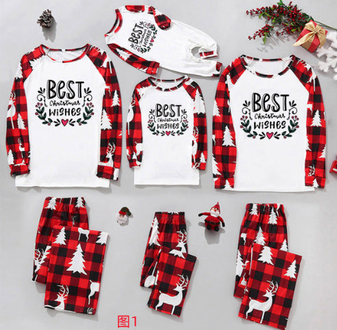 Christmas Home Service Parent-child Suit Plaid Stitching Printing