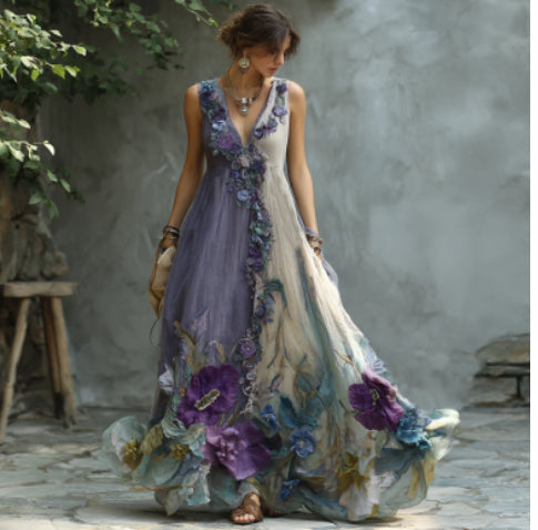 Plus Size Women's Loose White Match Deep V-neck Sleeveless Dress