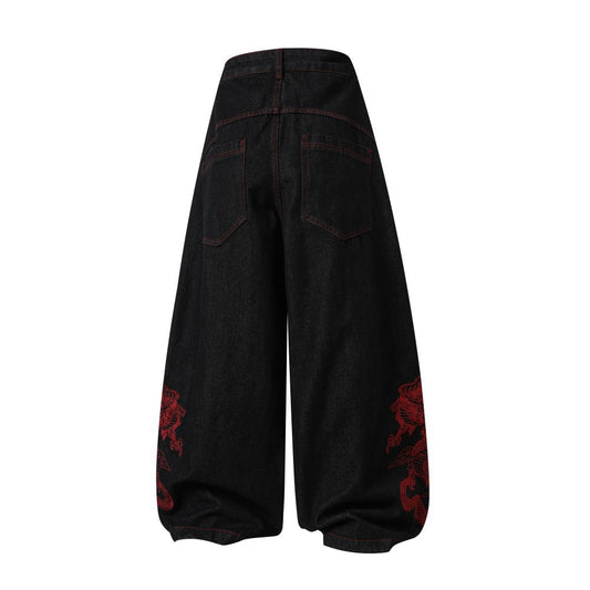 Retro street-wear broderede hiphop unisex niche street dance baggy skateboardjeans