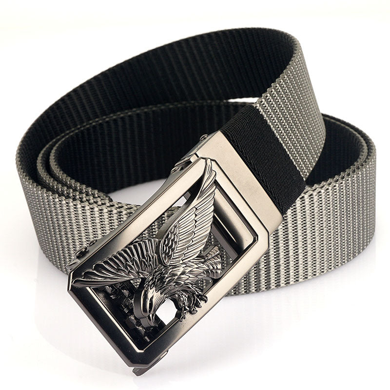 Two-tone Nylon Mens Trendy Belt With A Toothless Rotating Automatic Buckle