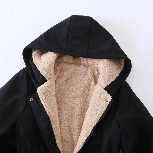 Loose Drawstring Waist-tight Parka Style Padded Hooded Cotton Coat