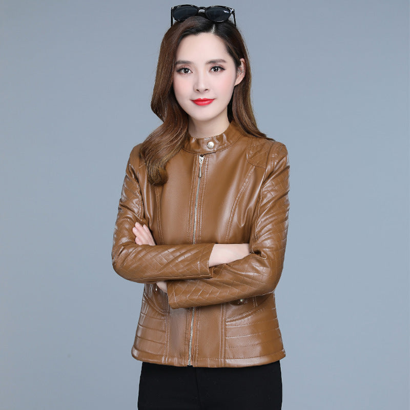 Womens Short Chic Stand-collar Zip-up Jacket