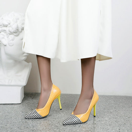 High Heels European And American Color Matching Pointed Shallow Mouth Stiletto Shoes