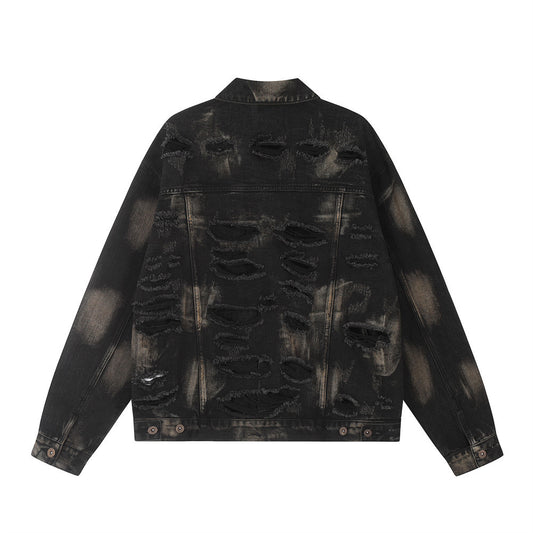 Waste Soil Wind Spray Painting Ripped Distressed Denim Clothes Jacket