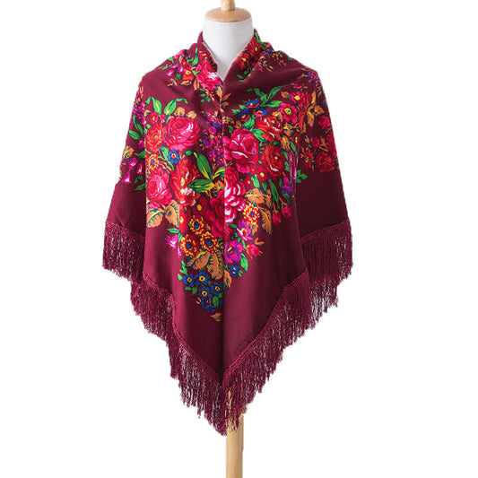 National Style Shawl Printed Tassel Warm Large Square Scarf