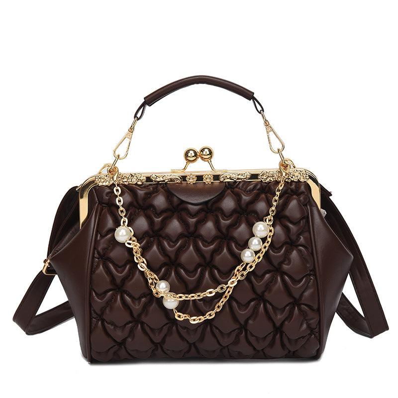 Pleated Personalized Retro Texture Portable Clip Buckle Messenger Tote Bag