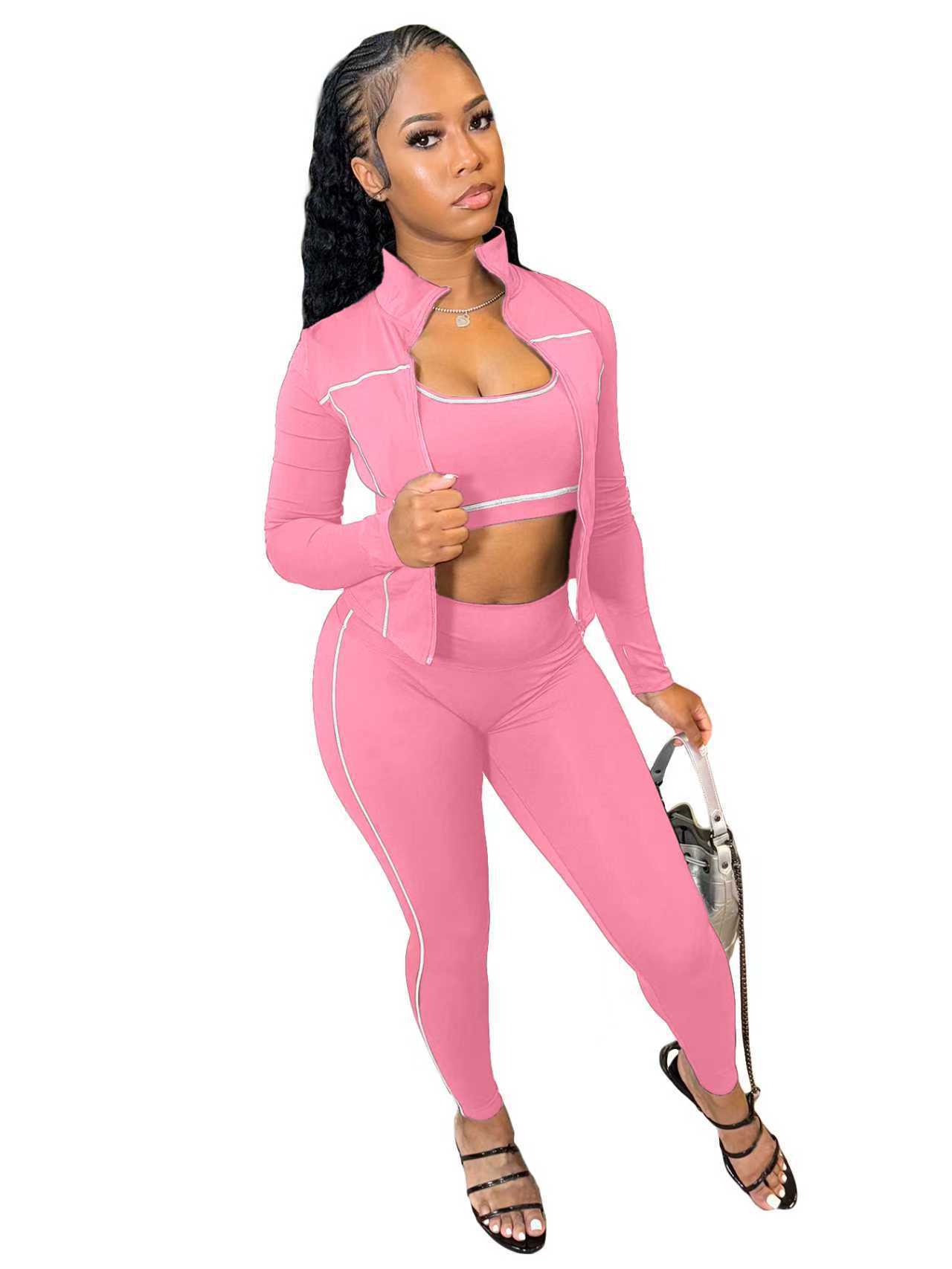 Fashion Women's Wear I-shaped Vest Long-sleeve Zipper Trousers 3-piece Suit
