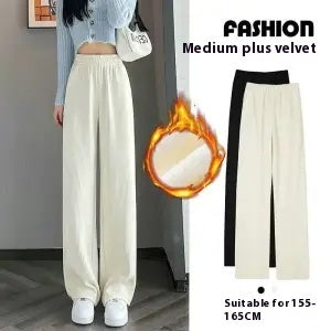 Add Fleece And Thick Wide Leg Pants For Women Small Straight Tube Loose And Thin Corduroy