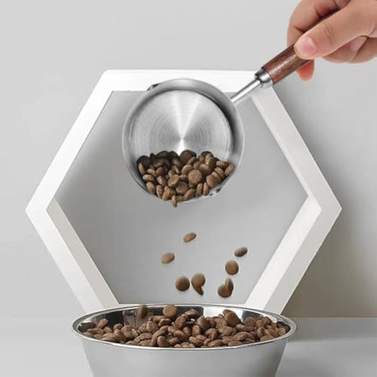 Dog Food Scoop 304 Stainless Steel Pet Food Scoop Measuring Cup With Wooden Handle