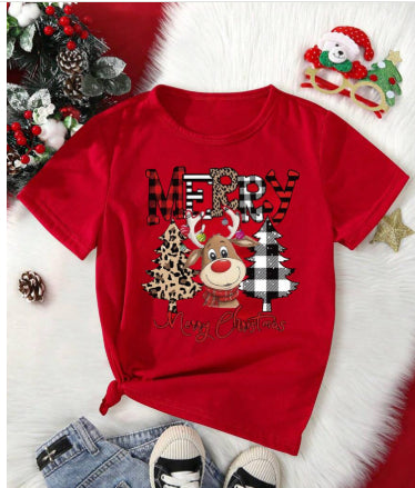 Foreign Trade Christmas Tree T-shirt Men And Women Red