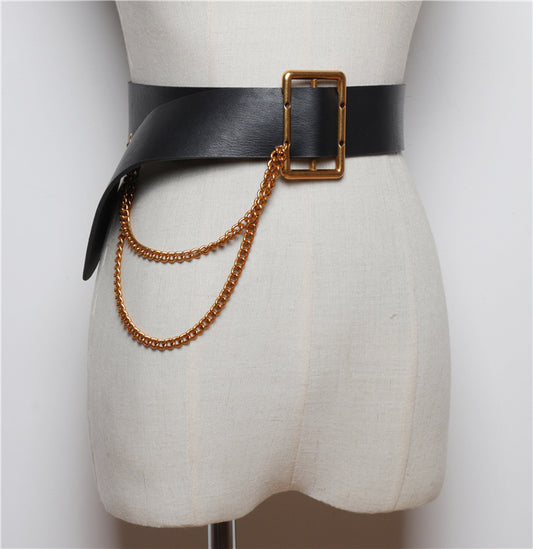 Korean Style Wide-waisted Square Buckle Layered Chain Decoration Belt Decoration Dress Shirt
