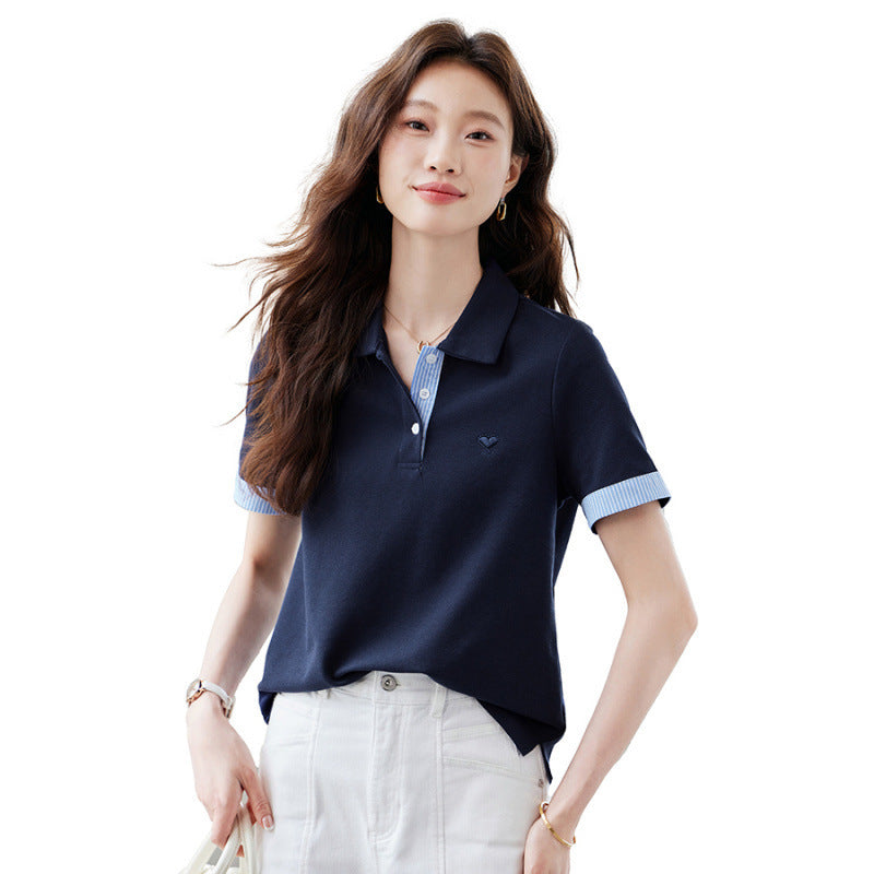 Women's American-style Faux Two-piece Off-shoulder Short-sleeve T-shirt