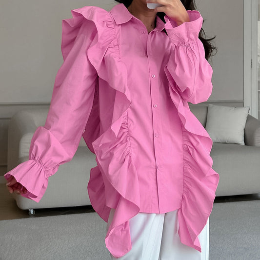 French Lapel Design Ruffled Shirt