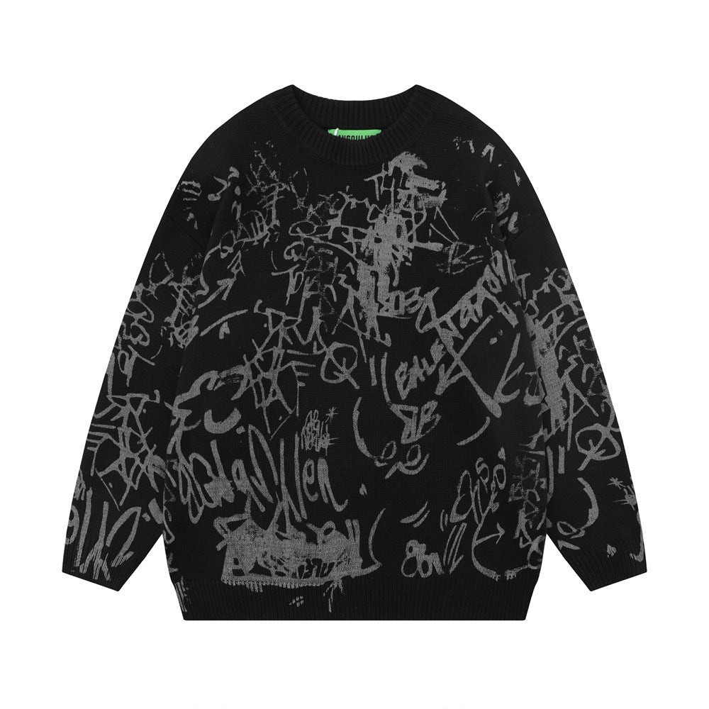 Men's Graffiti Printing Round Neck Sweater