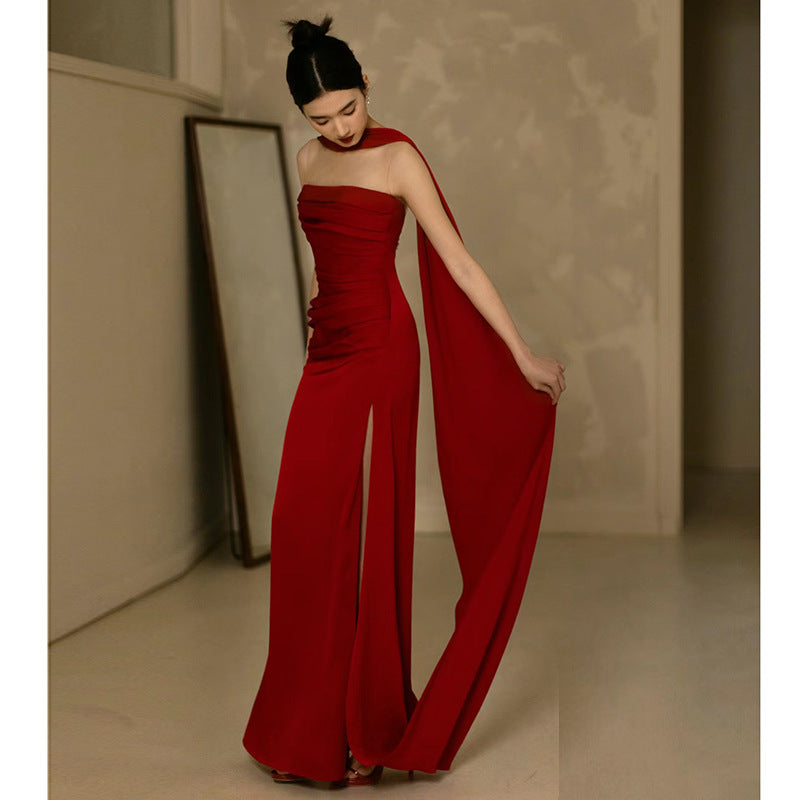 High-end Luxe Yet Understated Blue Strapless Evening Gown For Women