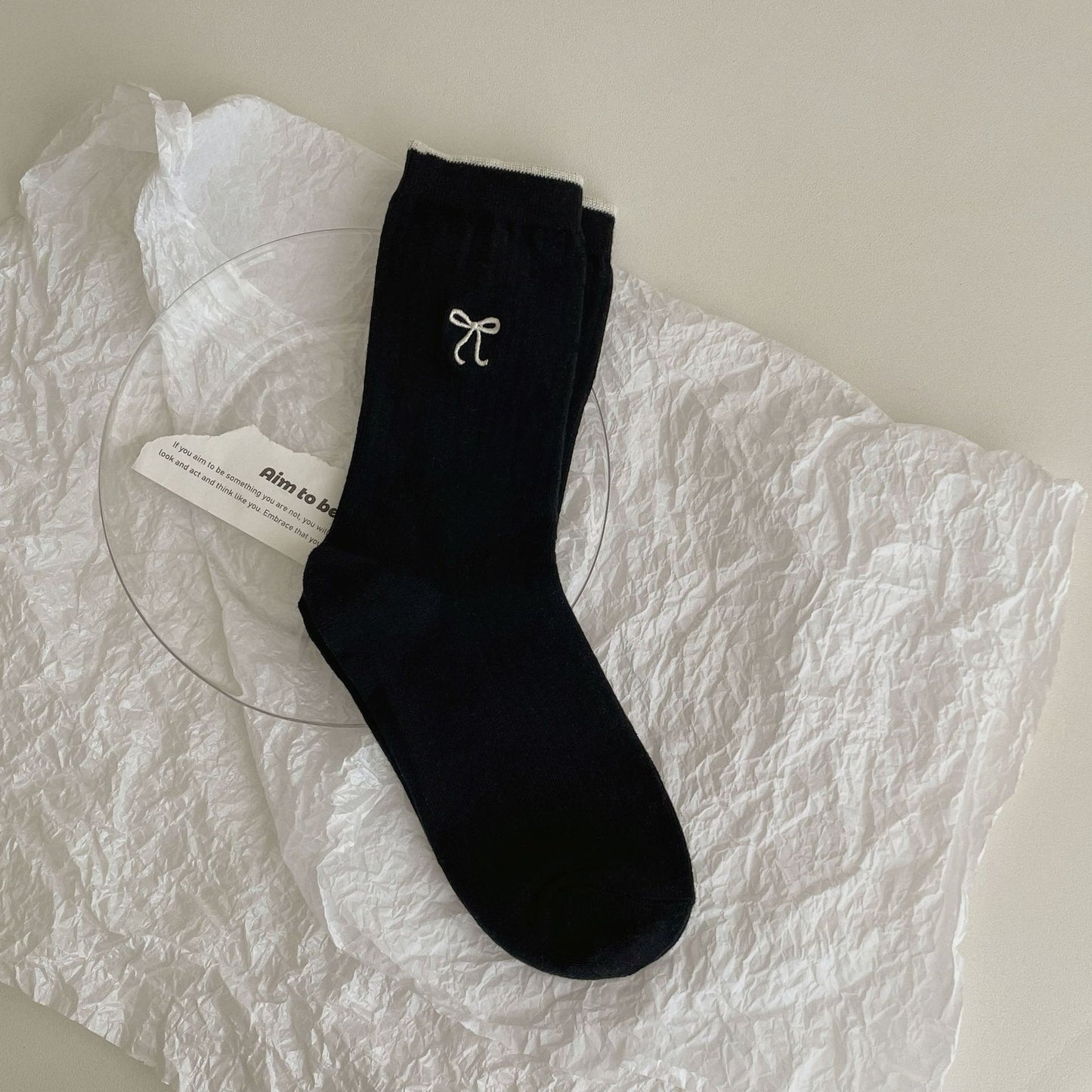 South Korea Ins Wear Blogger Color Block Embroidery Bow Bunching Socks