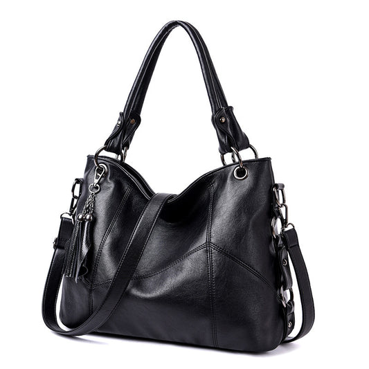 Fashion Stitching PU Tassel Portable Shoulder Crossbody Commuter Women's Bag