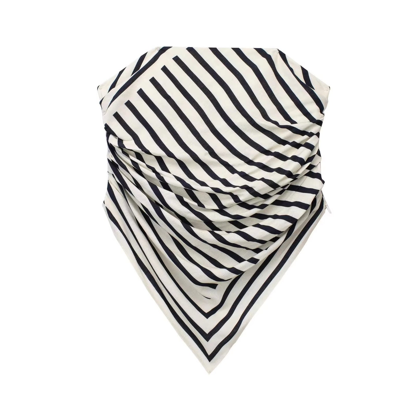 European And American Style Striped Straight Collar Off-the-shoulder Tube Top Top
