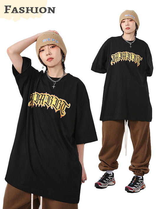 Women's American Style Retro Cotton Print Short Sleeve T-shirt