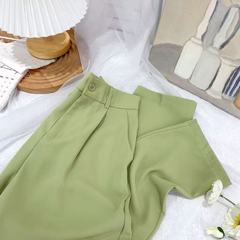 Suit Pants Women's Thin Style High Waist Wide Leg Pants Loose Straight Nine Points West Pants