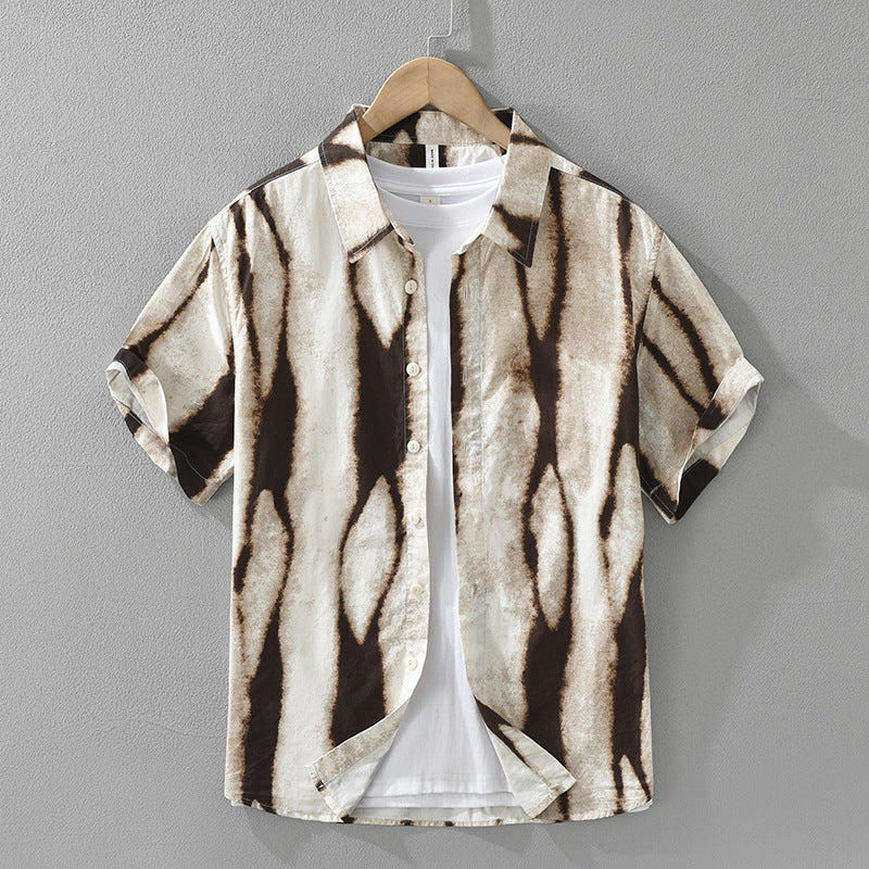 Retro Striped Printed Short Sleeve Shirt Fashion