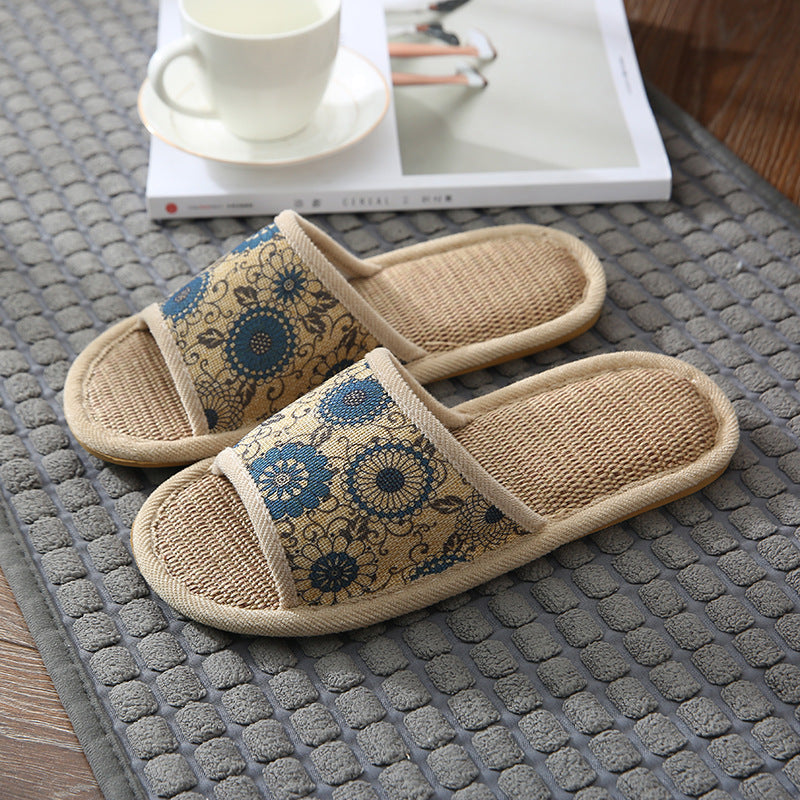 Cloth Linen Slippers With Thick Soles In The Bedroom