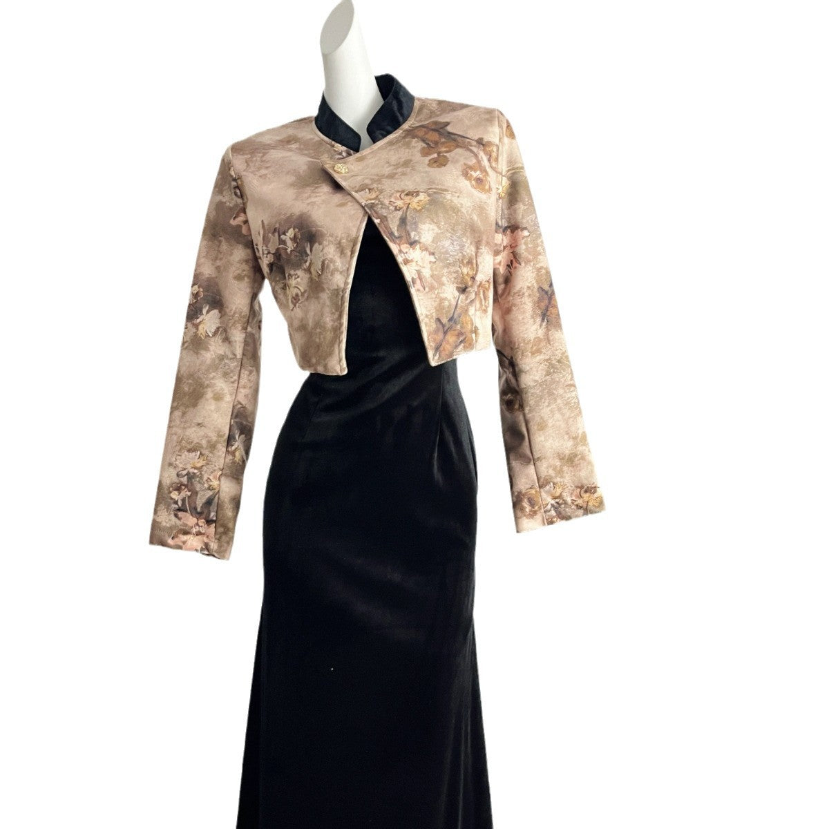 Womens Autumn Two-Piece Set Short Jacket And Suspender Dress