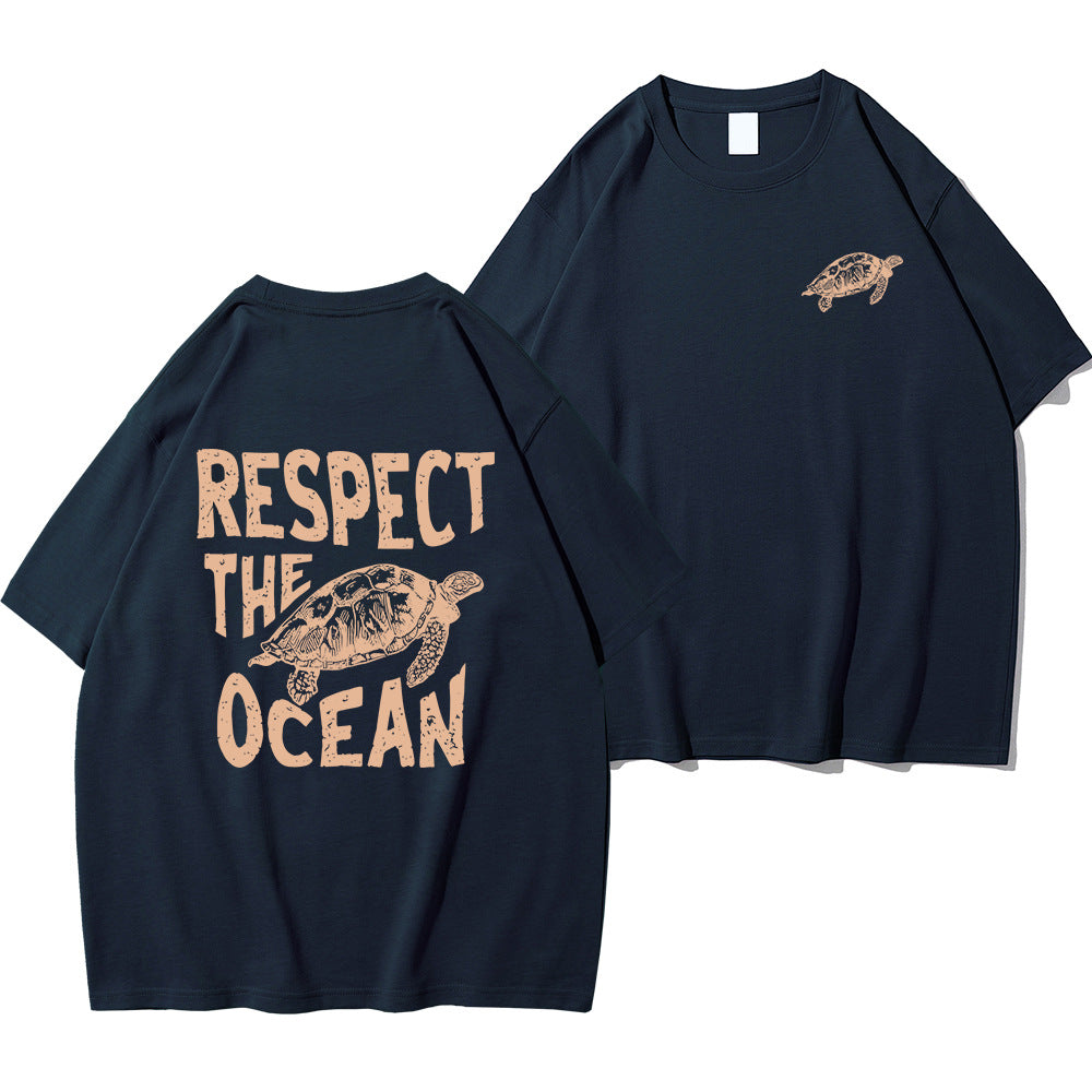 Ladies Respect Ocean Turtle Printed T-shirt