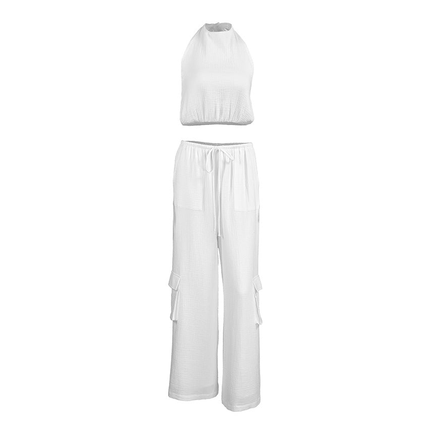 Women's White Sleeveless Tank Top And Wide-leg Pants