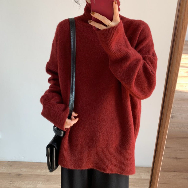 Soft Glutinous Idle Style Solid Color Turtleneck Sweater For Women