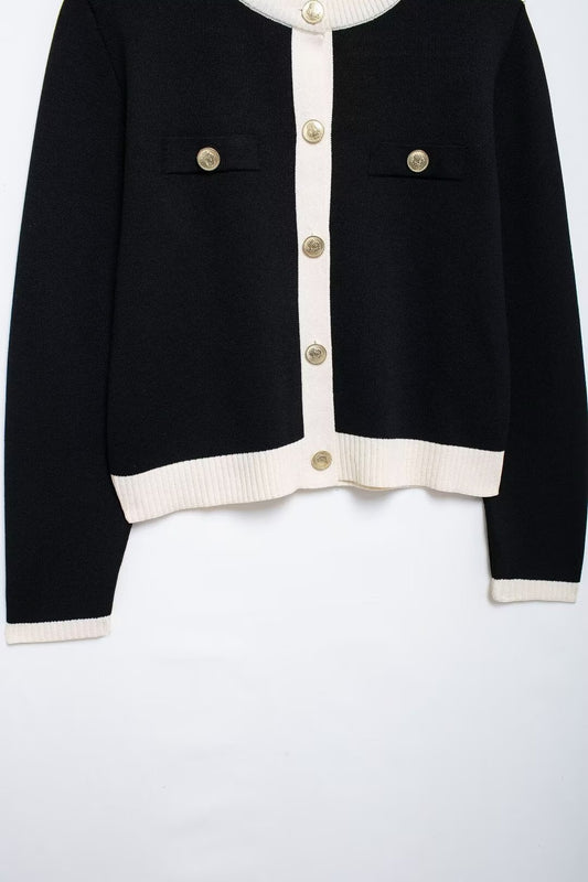 Golden Single-breasted Long Sleeve Knitted Outer Sweater