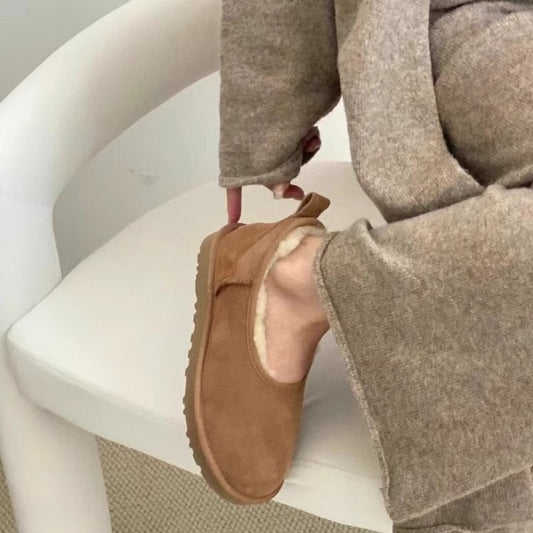 Womens Low-cut Leather-and-fur Snow Boots