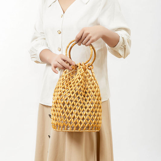 Women's Fashion Vintage Wooden Beads Woven Bag