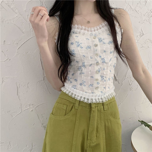 Sweet Lace Floral Small Sling Beauty Back Vest