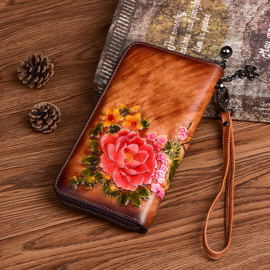 Cowhide Multi-card Position Long Zipper Clutch