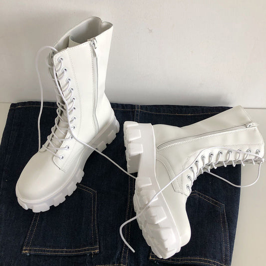 All-match Retro Thick-heeled Mid-tube Motorcycle Boots