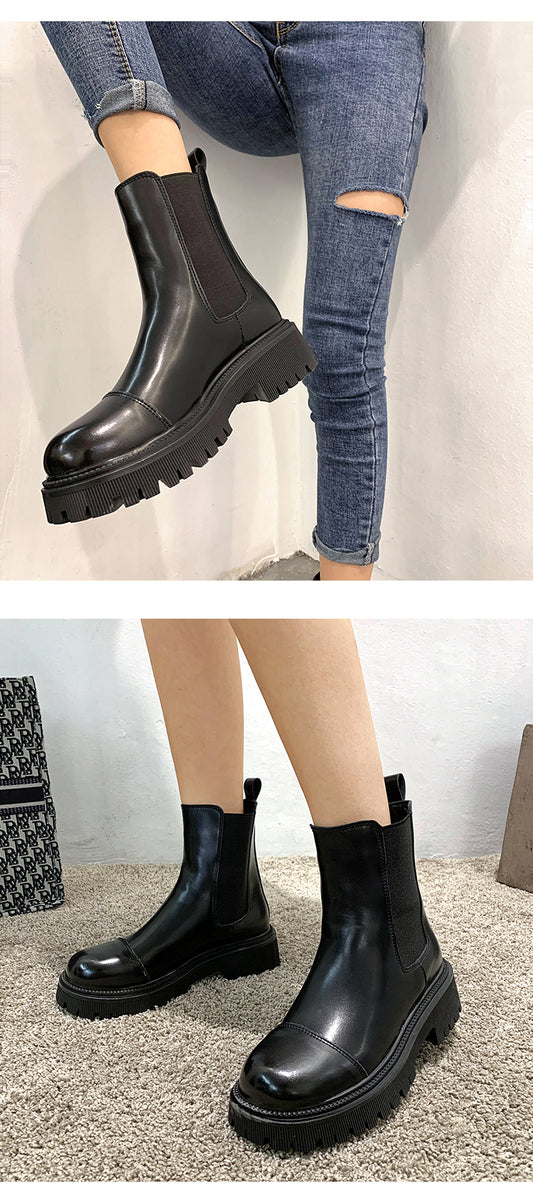 British Style Plus Velvet Platform Boots Retro Brown Skinny Boots Winter