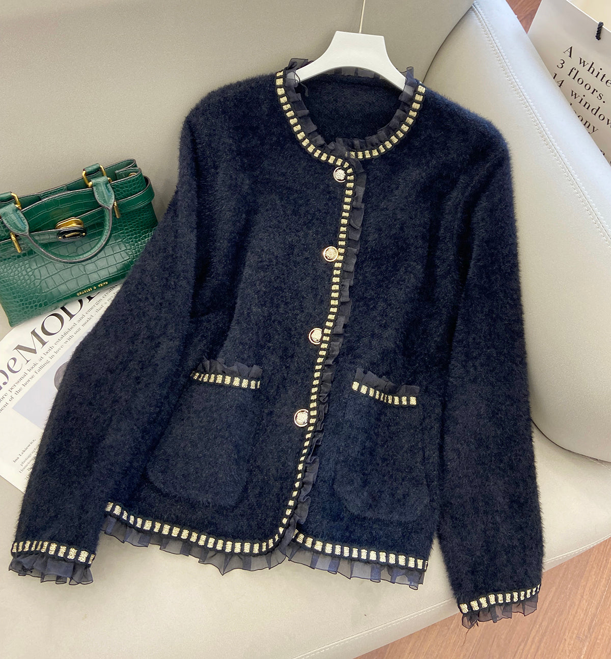 Cardigan niche manteau velours vison style western haut de gamme