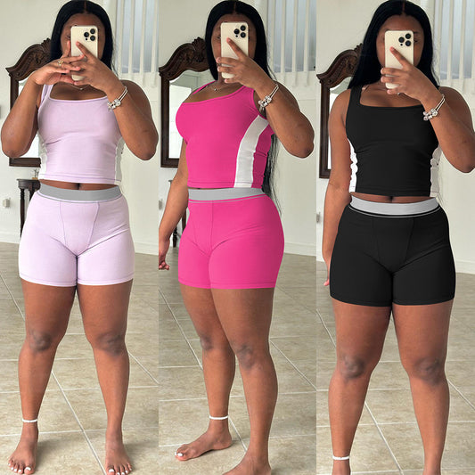 Stylish Casual Ribbed Patchwork Two-piece Set