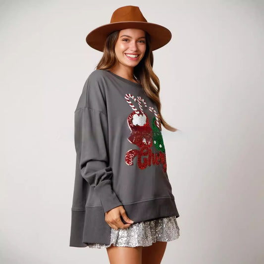 Damekonfektkop Paillet Sweater Afslappet Løs Top