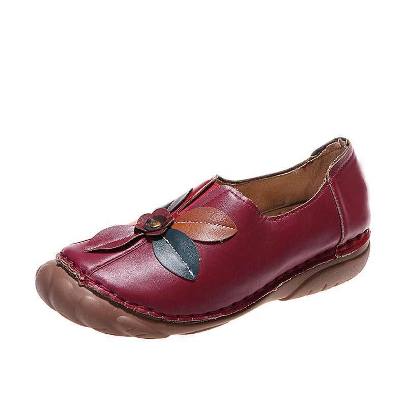 Retro Flower Round Toe Low-Top Loafers