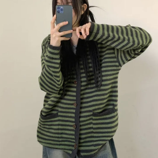 Hooded Single-breasted Knitted Cardigan Loose Sweater Coat
