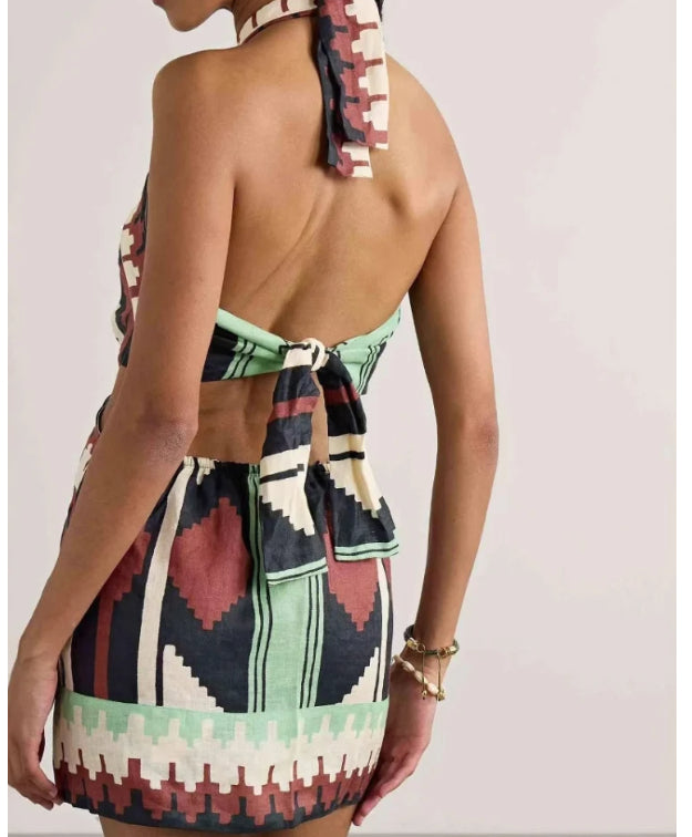 Open-back Printed Beach Skirt