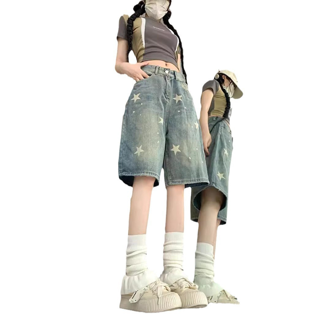 Retro Washed Distressed XINGX Denim Five-point Shorts Til Kvinder