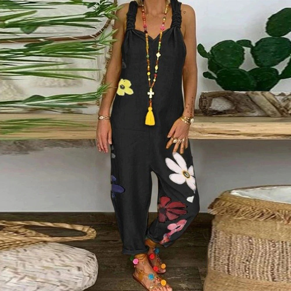 Women's Fashion Minimalist Loose Fitting Casual Printed One Piece Strappy Trousers