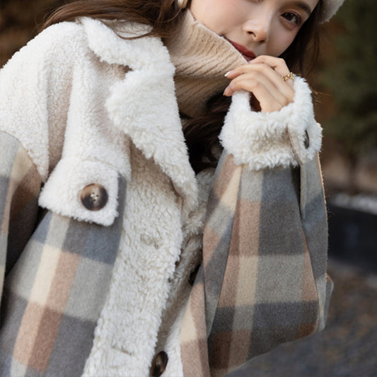 Loose Vintage Thick Woolen Stitched Lamb Wool Coat