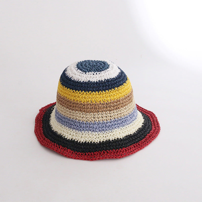 Women's Sun Protection Shade Straw Striped Fisherman Hat