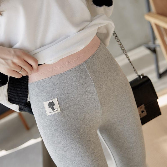 Stretch-waist Gray Threaded Bottoming Pants